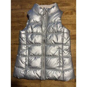 OLD NAVY Frost-Free Sleeveless Puffer Vest Silver Metallic Y2K Girls Size 8